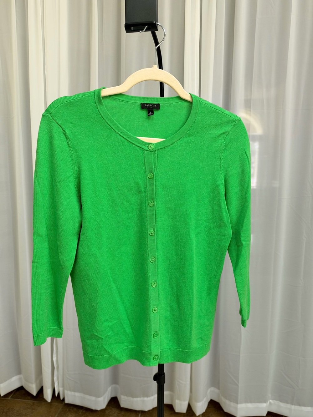 Talbots Petite Green Lightweight Cardigan SP 3/4 Sleeve Button Front